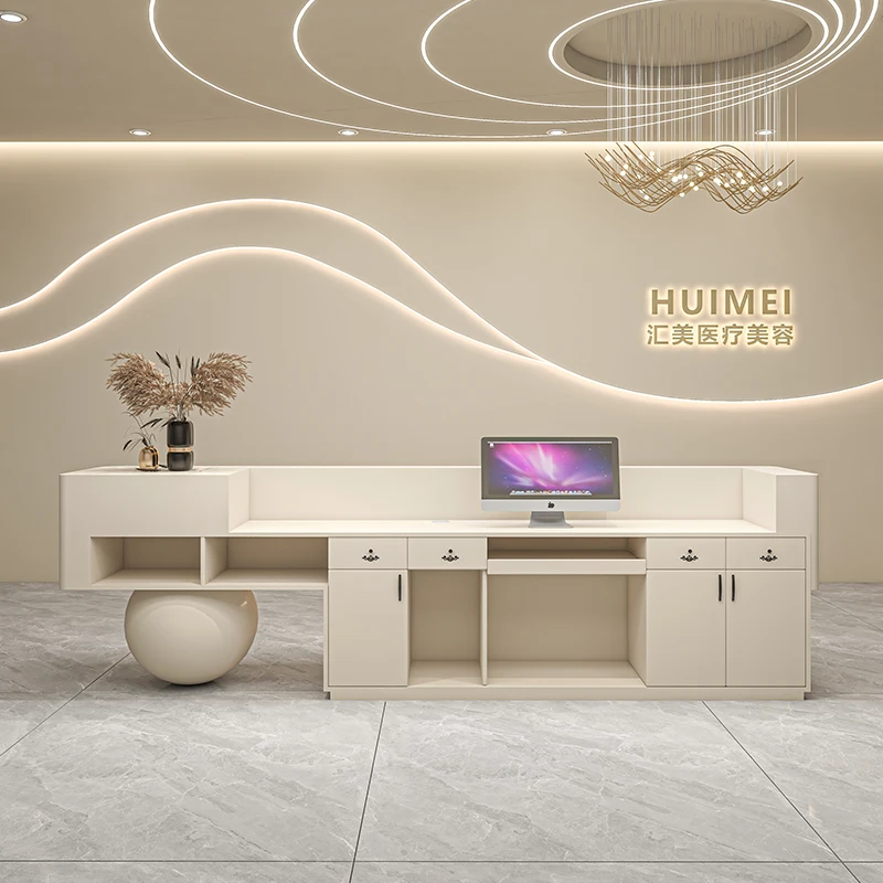 طاولة استقبال فاخرة وحديثة لصالونات التجميل وشعار طاولة الاستقبال ومصمم الشعار لعداد التجميل   متجر أثاث المكاتب