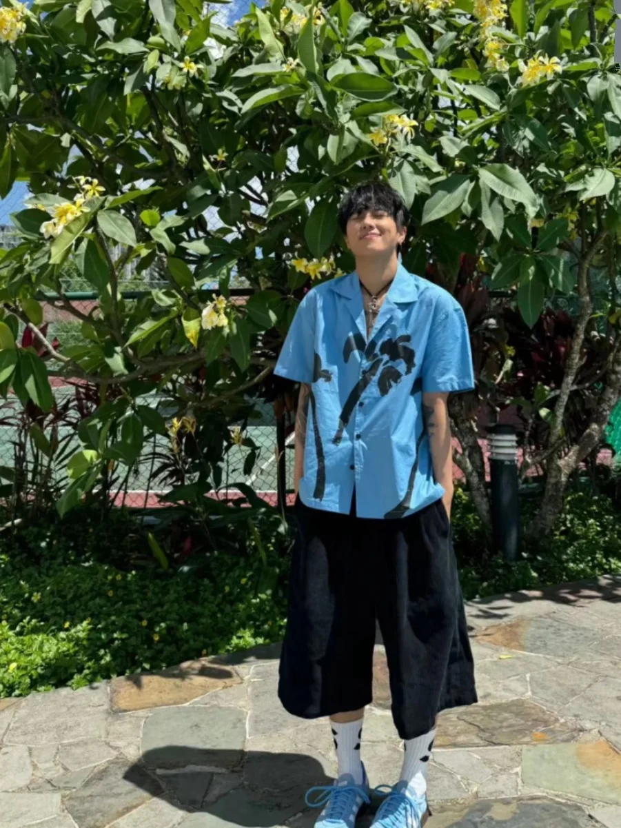 

Island Date Cuban Collar Print Summer ort Sve Мужской irt Beach Qui Dry f Sve Топ свободного покроя легкий вес