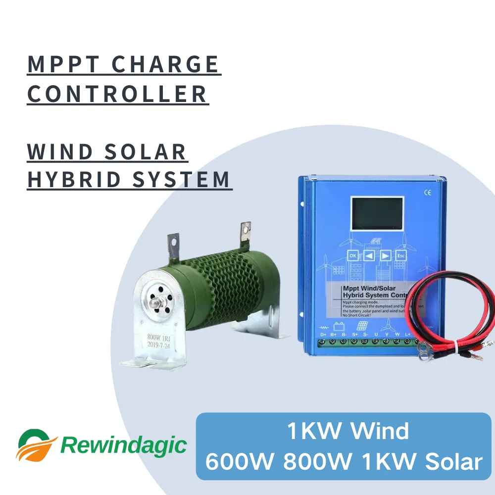 Wind Solar Hybrid System MPPT Charge Controller With Dump Load 12V 24V Auto Regulator 1000w Wind Turbine 600W Solar Panel