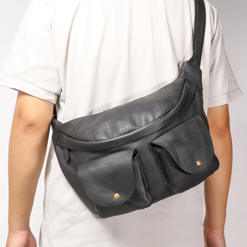 

Top Grain Leather Crossbody Bag 2025 New Genuine Leather Underarm Bag Commuter Chest Bag for Men