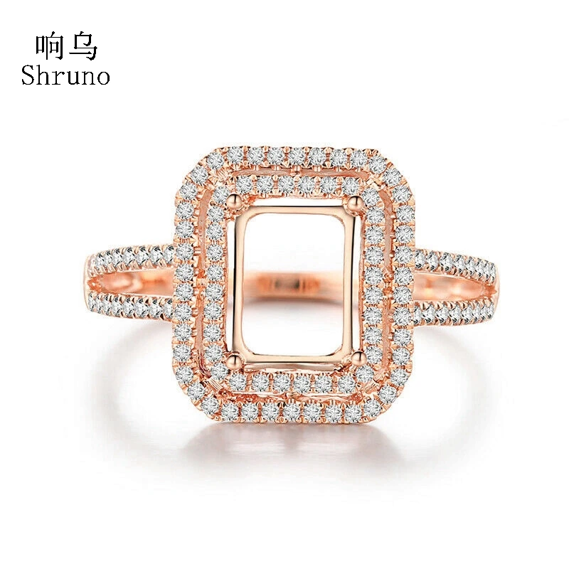 

Shruno 8x6mm Emerald Cut Solid 14K Rose Gold Natural Diamonds Semi Mount Enagement Ring For Women Elegant Unique Fine Jewelry