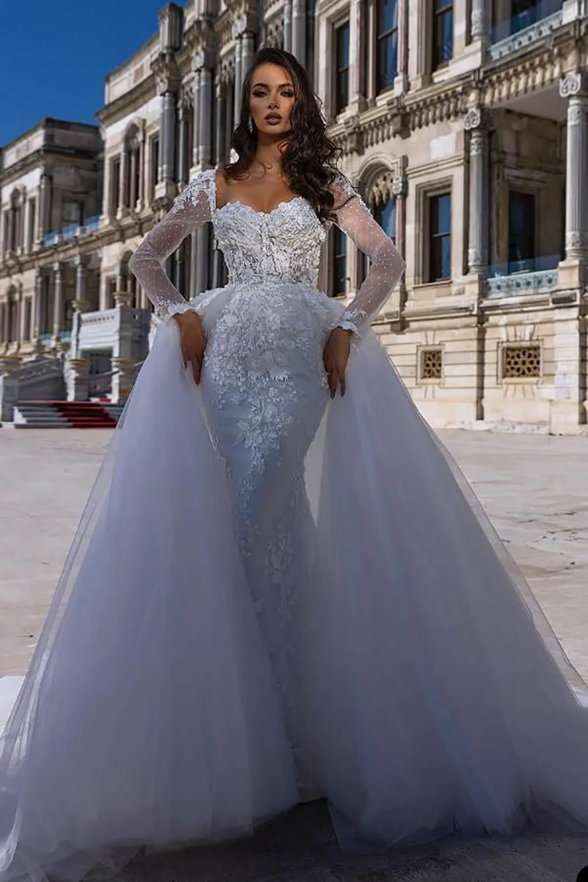 Abiti da sposa con colletto quadrato in pizzo unico Appliques con soprabiti abito da sposa su misura elegante Vestido de novia