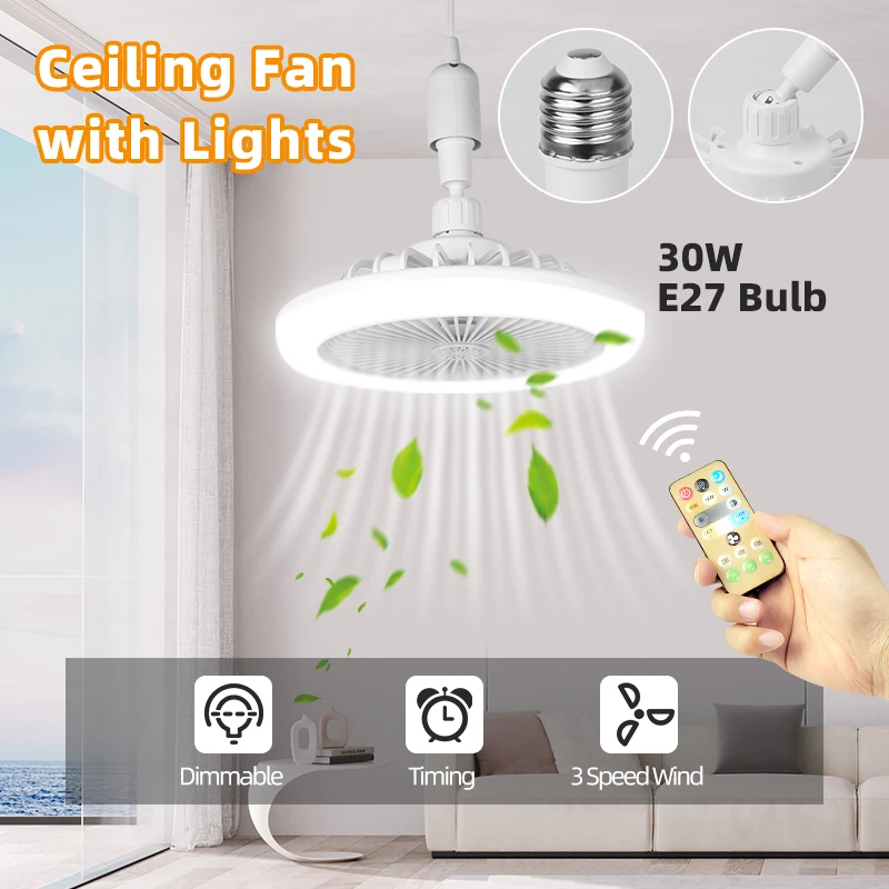 

Fan Luster Silent Ceiling Fan Light with Remote Lamp E27 Control Bedroom Living, Home Lighting Source, Ac85-265v Ceiling Fan