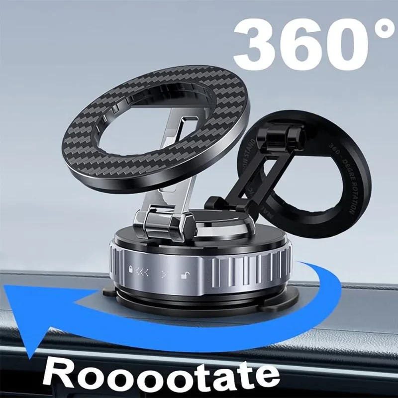 360 Degree Rotation Car Phone Holder Strong Magnetic Vacuum Suction Dashboard Mount Alloy Metal Universal Navigation Stand