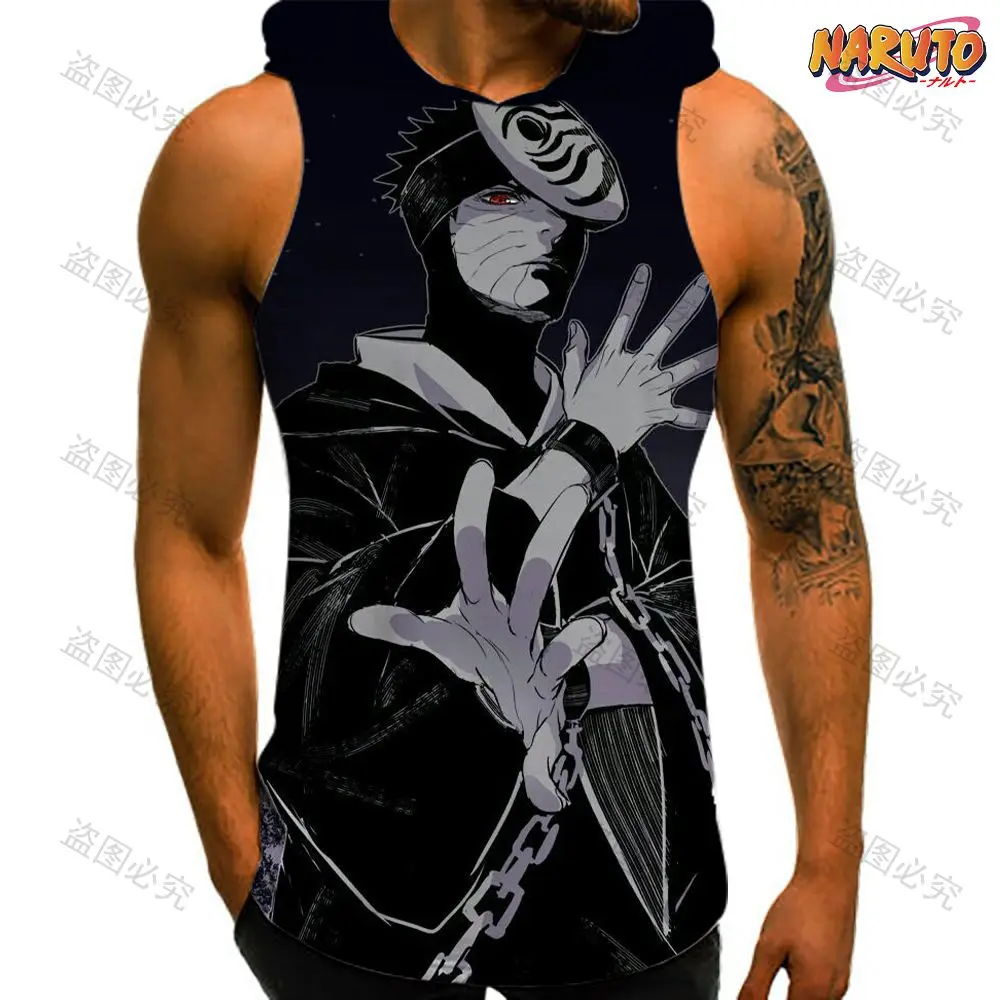 Men Clothing Hooded Vest Streetwear Man Sleeveless Shirt Naruto Anime Men's T-shirts 2023 Clothes High Quality Y2k Bodybuilding