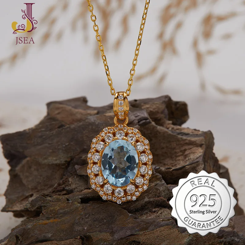 

S925 Sterling Silver Necklace for Women - Natural Topaz Colorful Gemstone, Luxury Fashion, High-End Elegant Jewelry