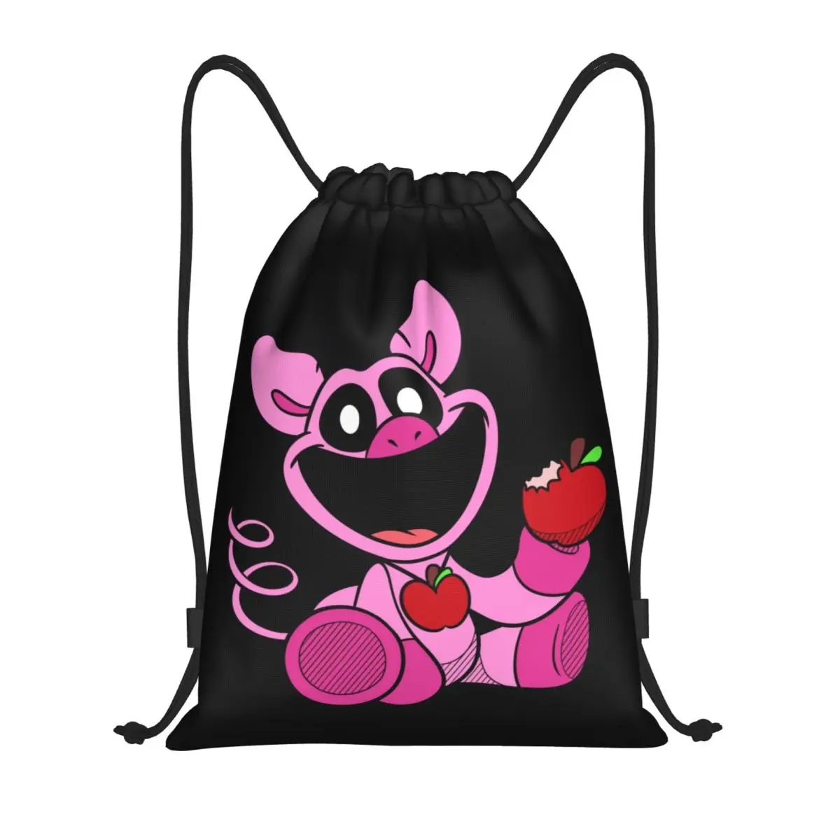 Custom Picky Piggy Render Smiling Big Mouth Critters Drawstring Backpack Bags Lightweight Scarry Sackpack Sacks for Yoga