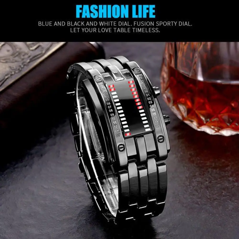 Men Watch 50m Waterproof Watch Double Row Lamp Led Watch Male Binary Steel Band Electronic Sport Watch Relogios Masculino