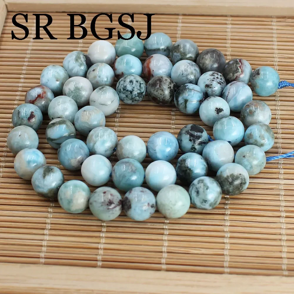 8mm AA Genuine Natural Blue Larimar Stone  Round Smooth Jaspers Spacer Bead For Jewelry Making DIY Bracelet Necklace 15\