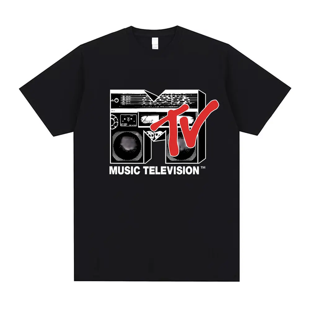 MTV Music Television Red Boombox Graphic Tshirt Men Women Vintage Oversized T-shirts Short Sleeve Men's Casual Cotton T Shirts