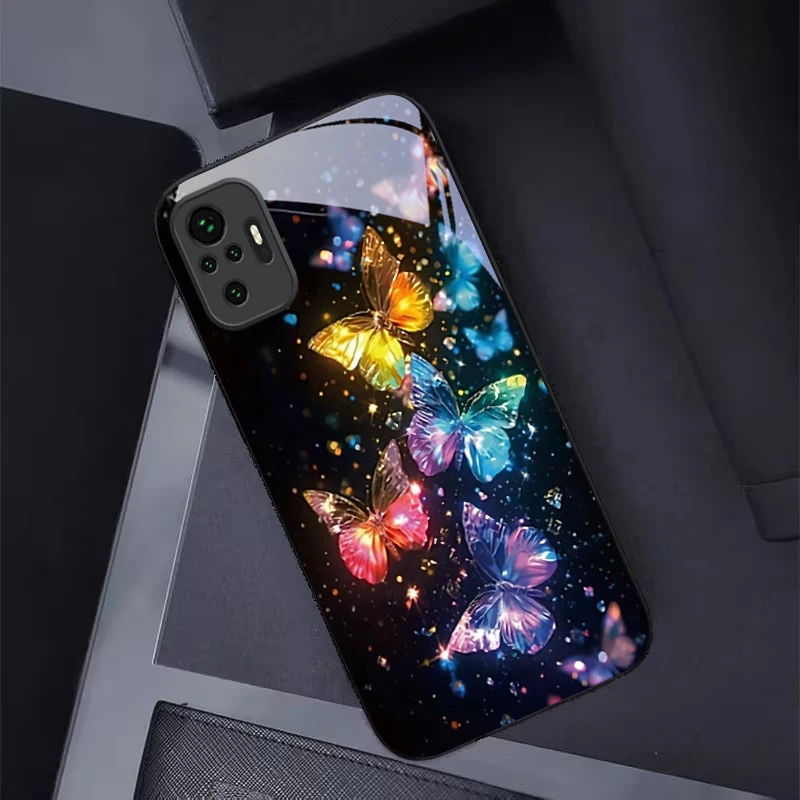 Sci‑Fi Armor Geometry Black Glass Phone Case For Redmi Note 13 Pro+ 14 Pro 8 9 T 9S 12S 10 Pro 11 12 A3 12S 13 K60Ultra 14 Cover