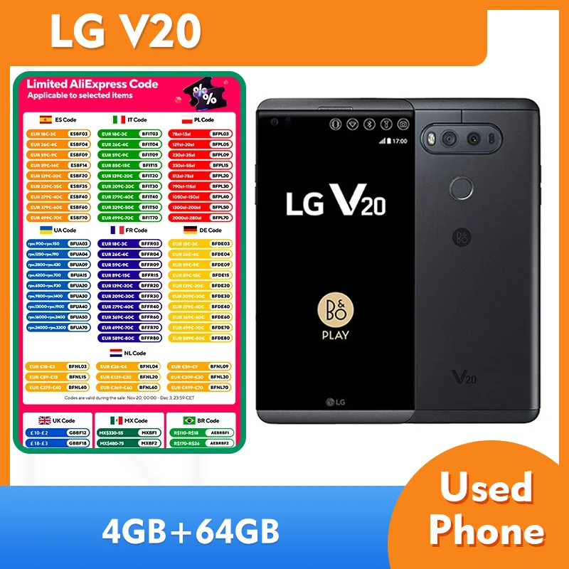 LG V20 4G 4GB RAM 64GB ROM الهاتف الذكي وحدة المعالجة المركزية كوالكوم سنابدراجون 820 3200mAh 5.7 بوصة 2560x1440px الهاتف الأصلي المستعمل #1