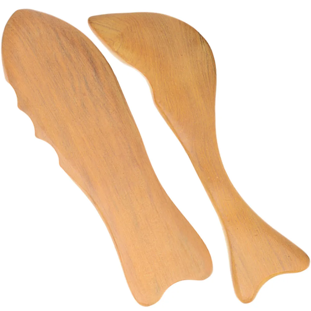 2Pcs Fish Style Wood Guasha Massage Board Easy Grip Wave Handle Body Scraper for Muscle Relaxation Blood Circulation Home Travel
