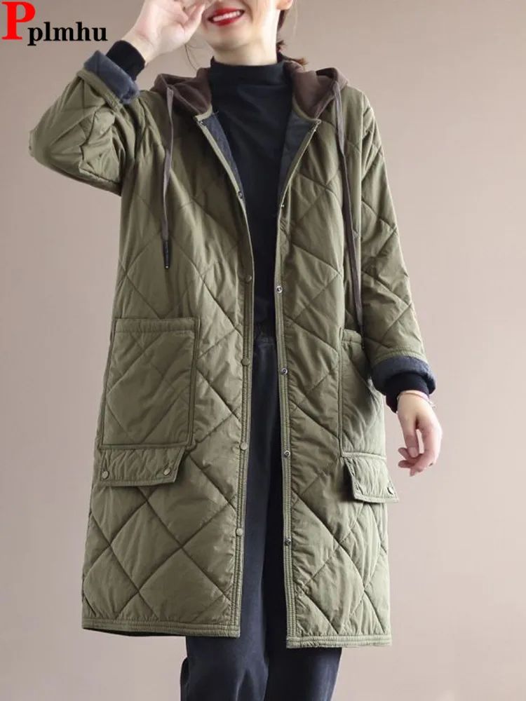 Parkas largas gruesas coreanas de invierno, Chaquetas informales acolchadas de algodón, Parcas holgadas con botonadura, ropa de nieve ultraligera