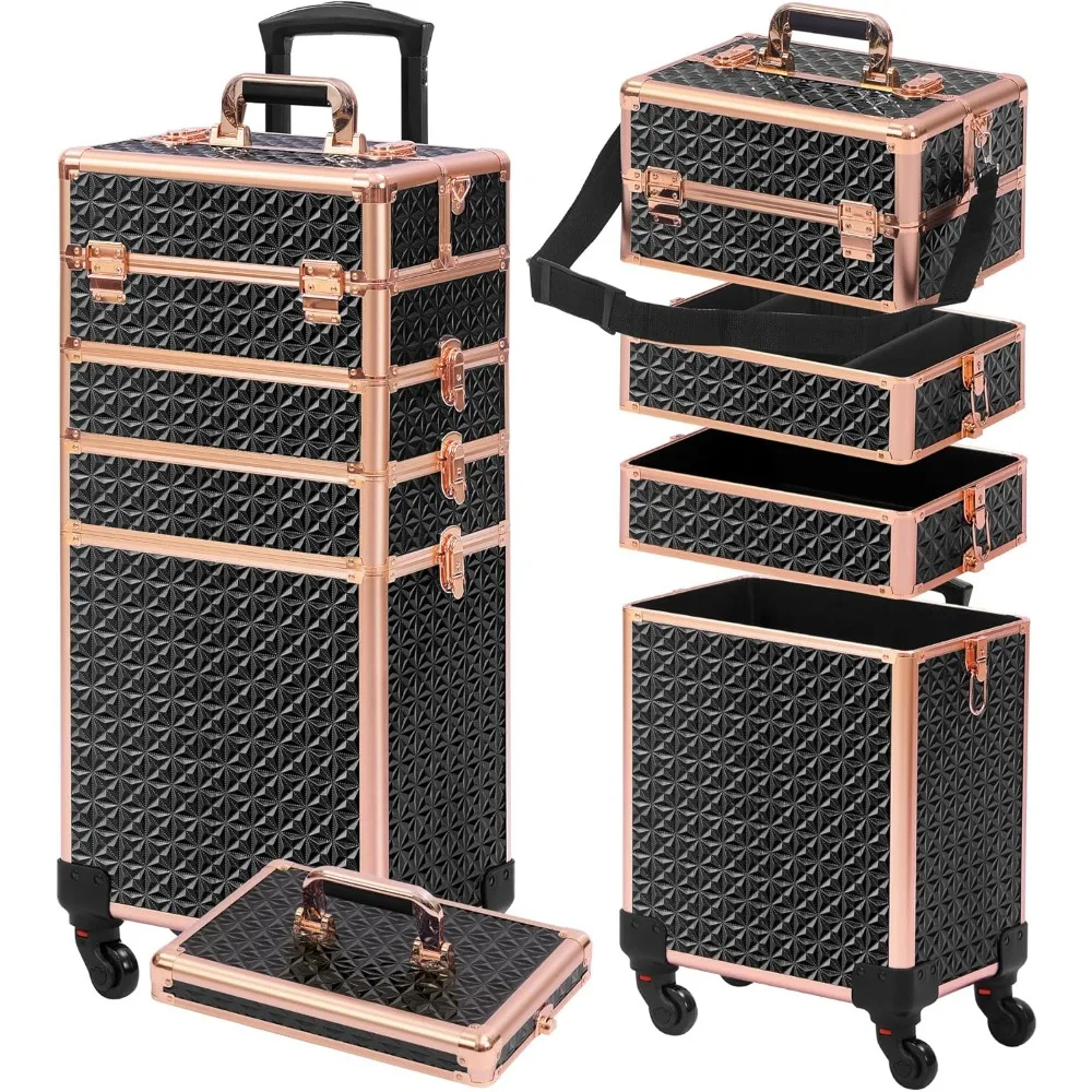 

Косметичка на колесиках, Косметичка с крышкой, Косметический футляр 5 в 1, Рождественский подарок, Большие органайзеры для макияжа,