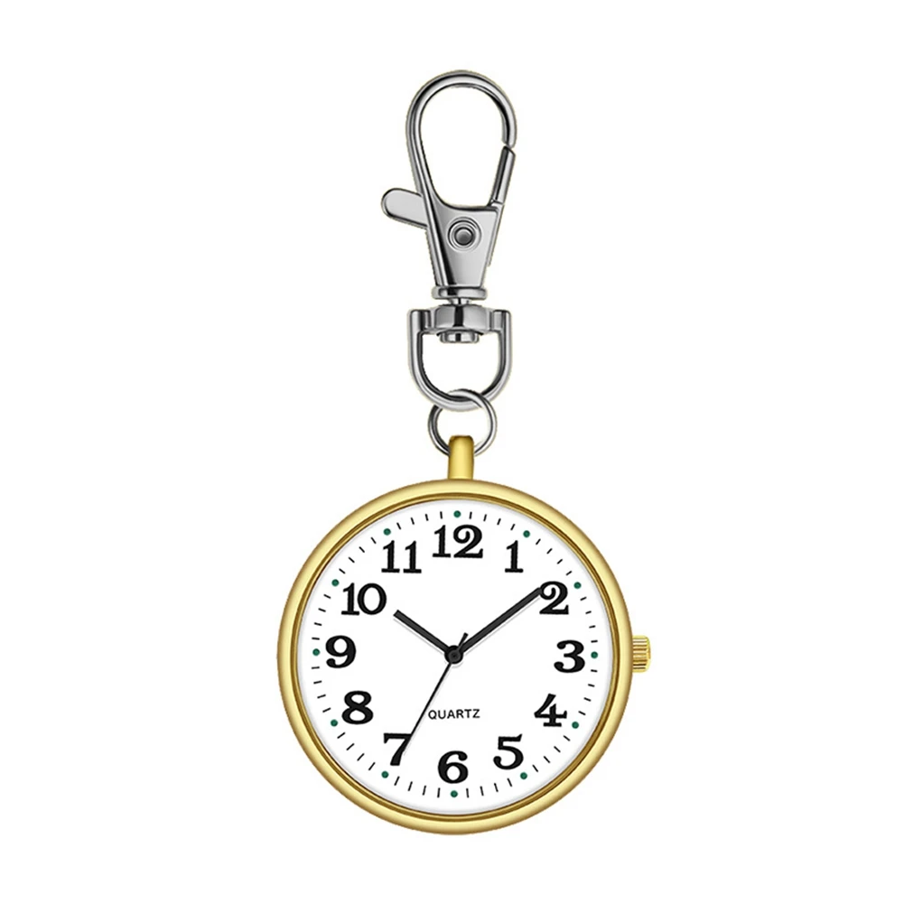 Pocket Watch,Fashion Unisex Round Dial Quartz Analog Nurse Keychain Pocket Golden White