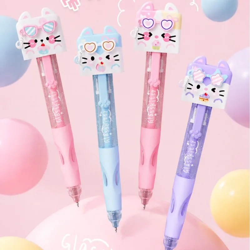 Mura Niedlicher Katzen-Gelstift, Druckmechanismus, schwarze Tinte, schnelltrocknend, neutraler Stift, lustiger Dekompressions-Schreibstift für Bürobedarf