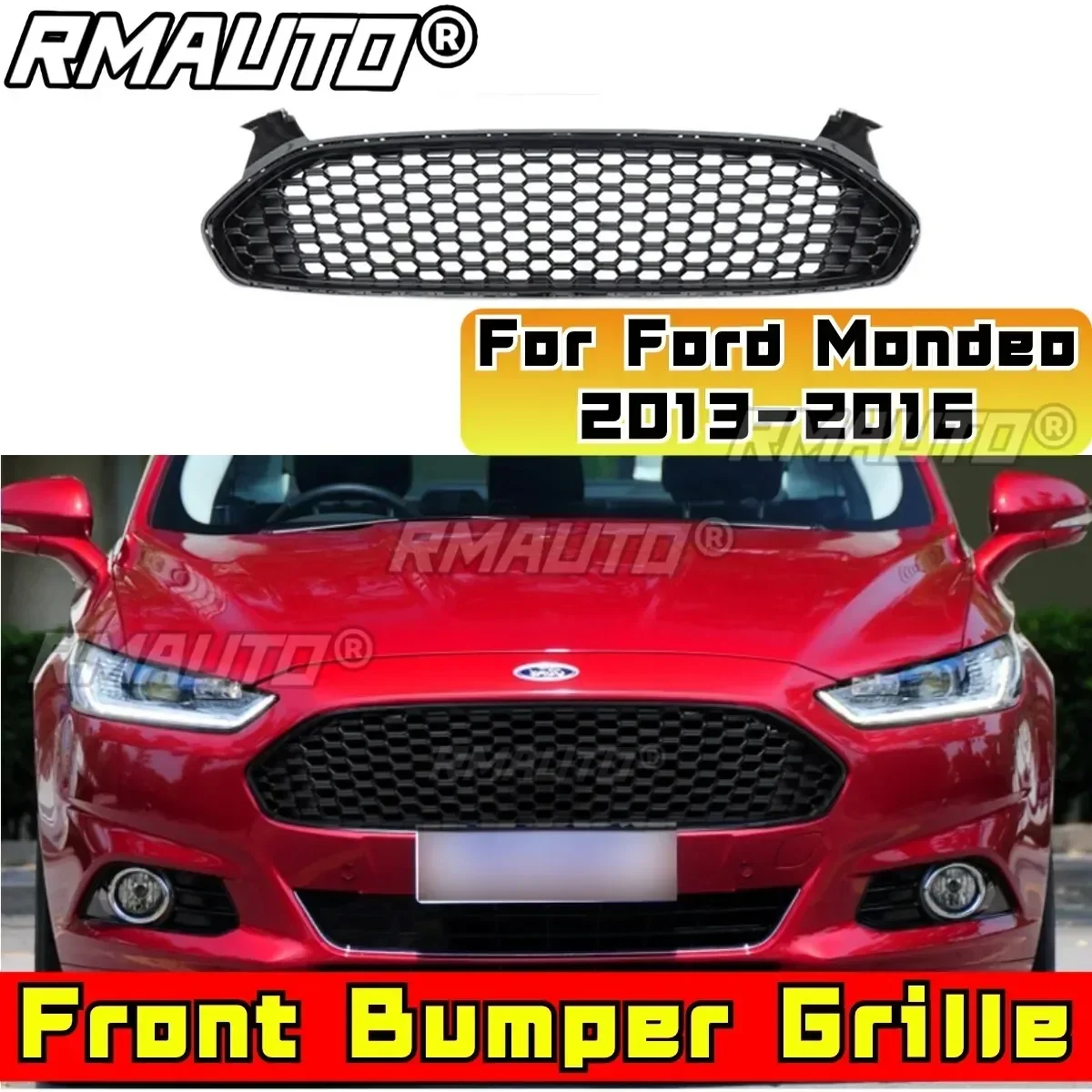 Bumper Grill For Ford Mondeo 2013-2016 Car Front Bumper Racing Grill Body Kit ABS Plastic Front Bumper Grille Car Accessories