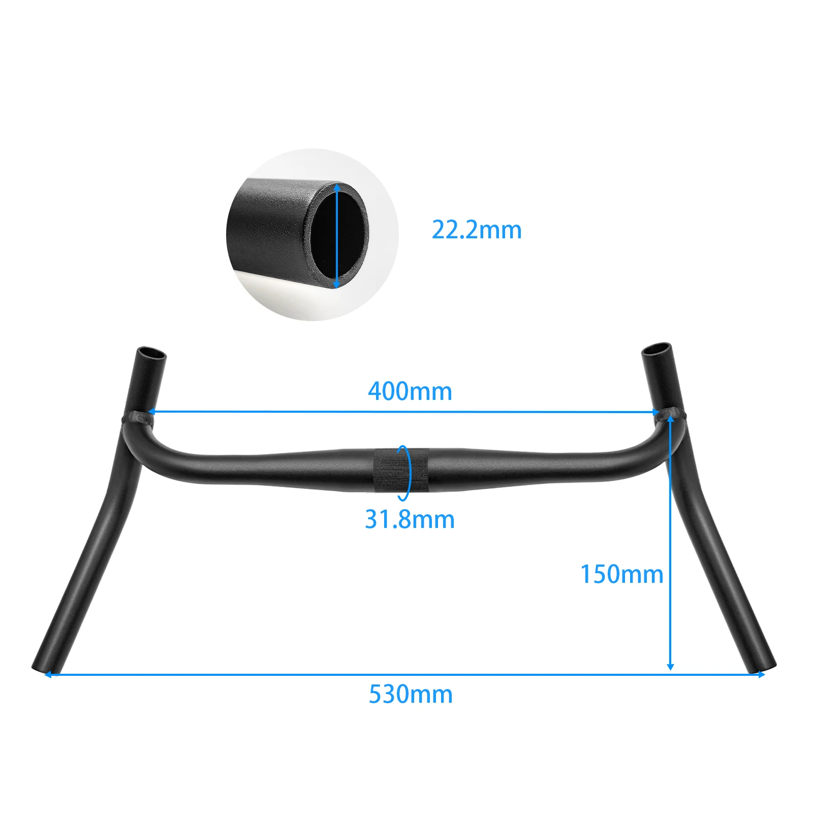 Bike Handlebar PRO Drop Handlebar Aluminum Alloy Big Angle Bend Handlebar for Gravel Road Bikes MTB 22.2 * 31.8mm,400 * 530mm