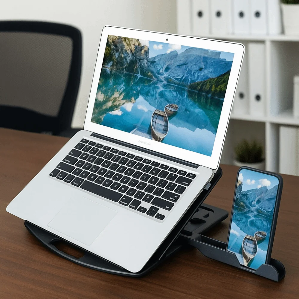 Universal Plastic Laptop Stand Foldable With Phone Holder Desktop Holder Non Slip Portable Ergonomic Laptop Riser Smart Phones
