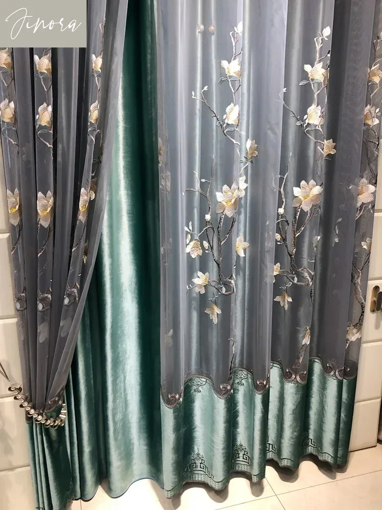 New Chinese Hollow Out Embroidered Window Screen Velvet Embroidered Curtains For Living Room Bedroom French Window Balcony