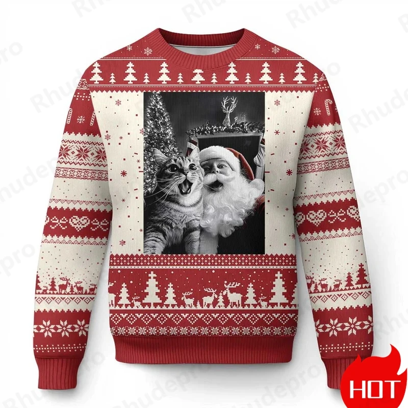 Funny Animal Santa Claus Cat Graphic Ugly Christmas Sweater Fashion Sweatshirts For Women Clothes Xmas Gift Pullovers 2027 New