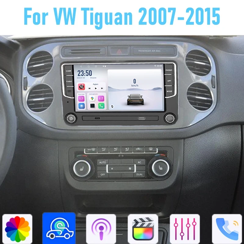7'' For VW Tiguan 2007-2015 GPS Car Stereo Radio Wireless Apple Carplay BT Android 15 Auto Head Unit Camera WIFI 4-64GB