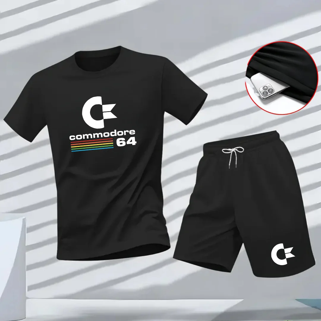 

Summer men's casual T-shirt, retro and cool design, street short-sleeved top, sporty T-shirt, fashionable fitness capri pants tw