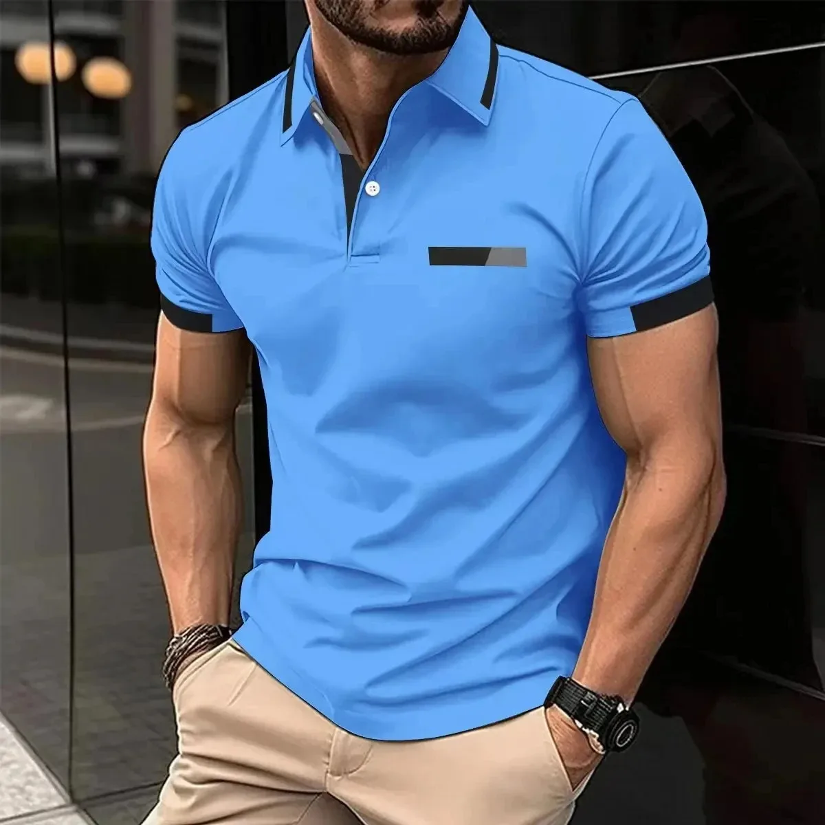 Sommer männer Casual Kurzarm Polo-Shirt Einfarbig Revers Tops Mode Casual Business Rosa Polo-Shirt Atmungsaktive T-shirt