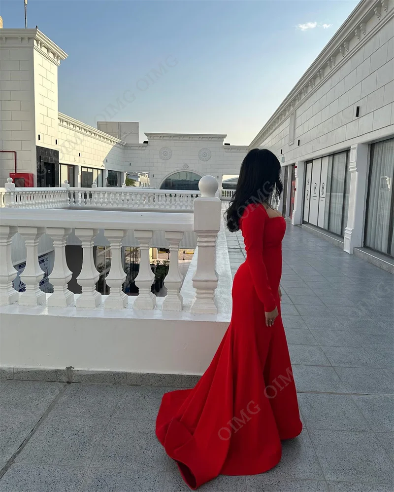 OIMG Red Mermaid Formal Evening Dresses Simple Stretch Satin Strapless Party Dress Celebrity Prom Gowns Vestido de fiesta