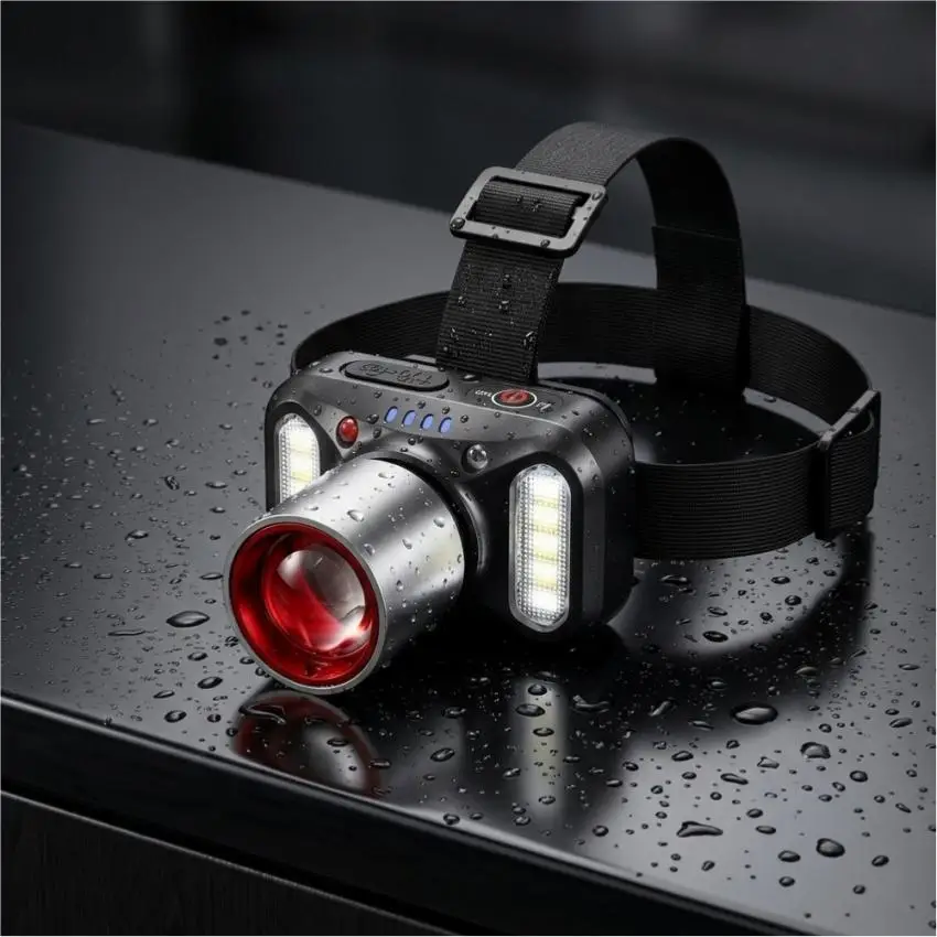 High-Intensity Rechargeable Headlamp with Motion Activation 6 Modes IPX7 Waterproof and 45 Degree Beam Adjustment