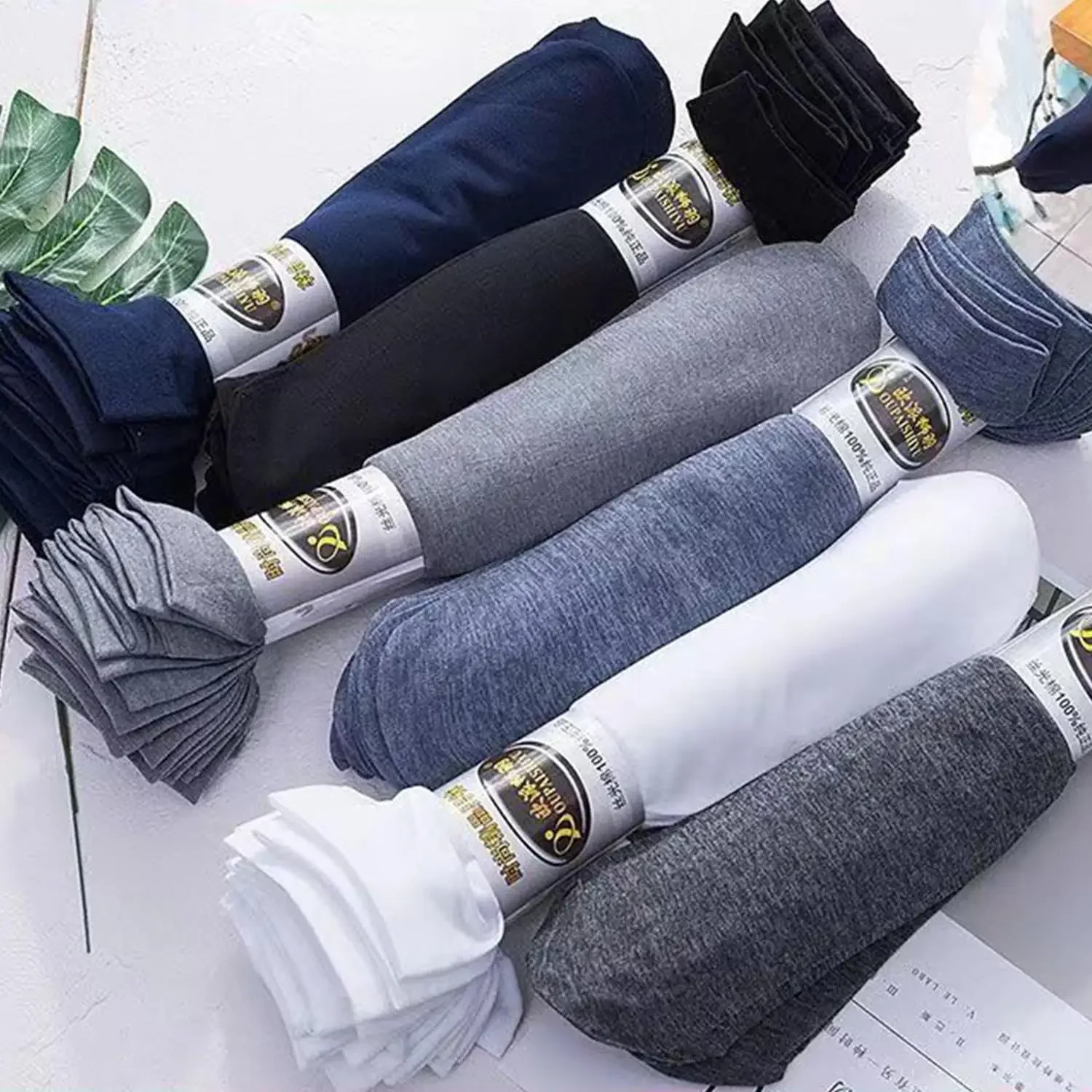

5 Pairs Men's Thin Ice Fiber Socks, Everyday Solid Elastic Mid-Length, Dress Socks, Airy Office Socks, Perfect Present Options