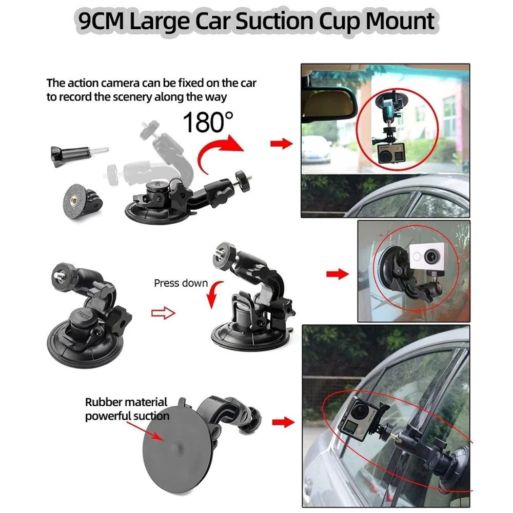 For GoPro Car Suction Cup 9CM Strong Suction Cup Mount 1/4\'\'Screw Base For GoPro Hero 13 12 11 10 Insta360 X4 X3 DJI Action 5 4