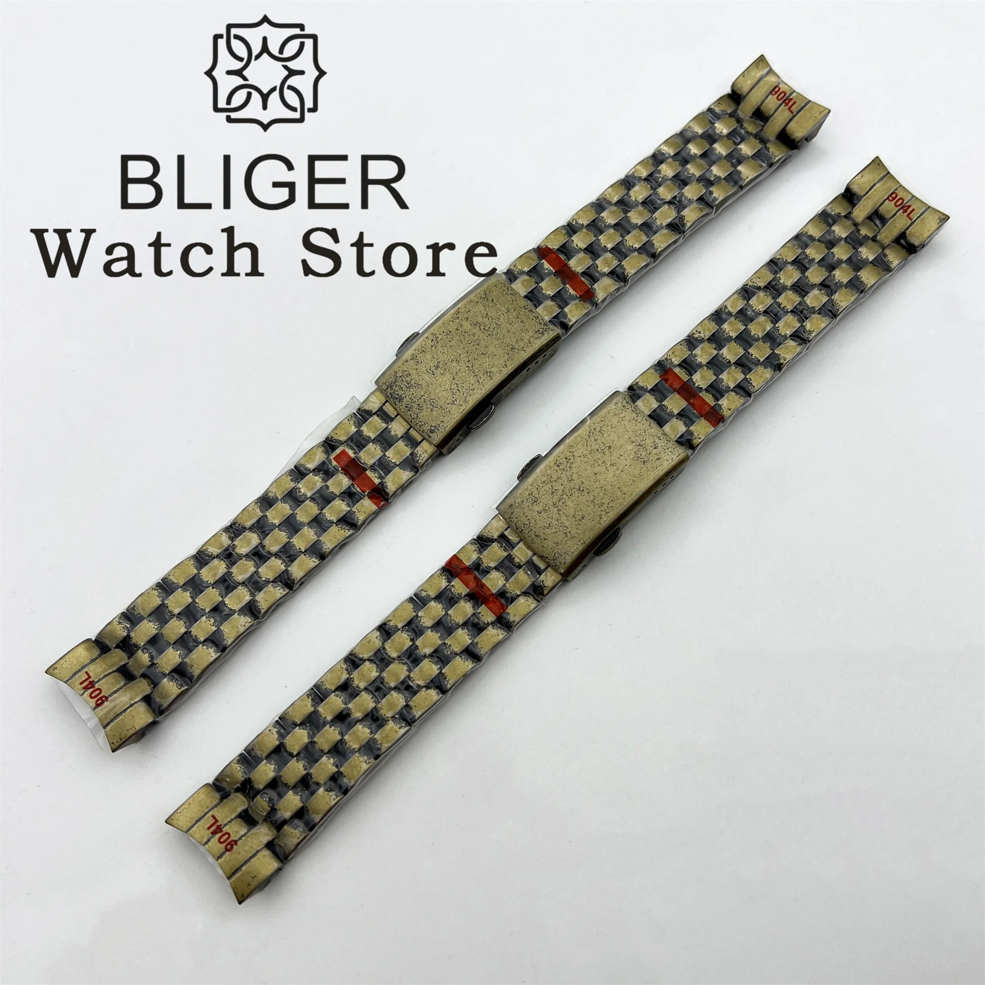 

BLIGER 20mm 904L bracelet Solid Stainless Steel Bronze Watch Band Folding Buckle Men Strap Fit 36mm 39mm Brushed Pilot WatchCase