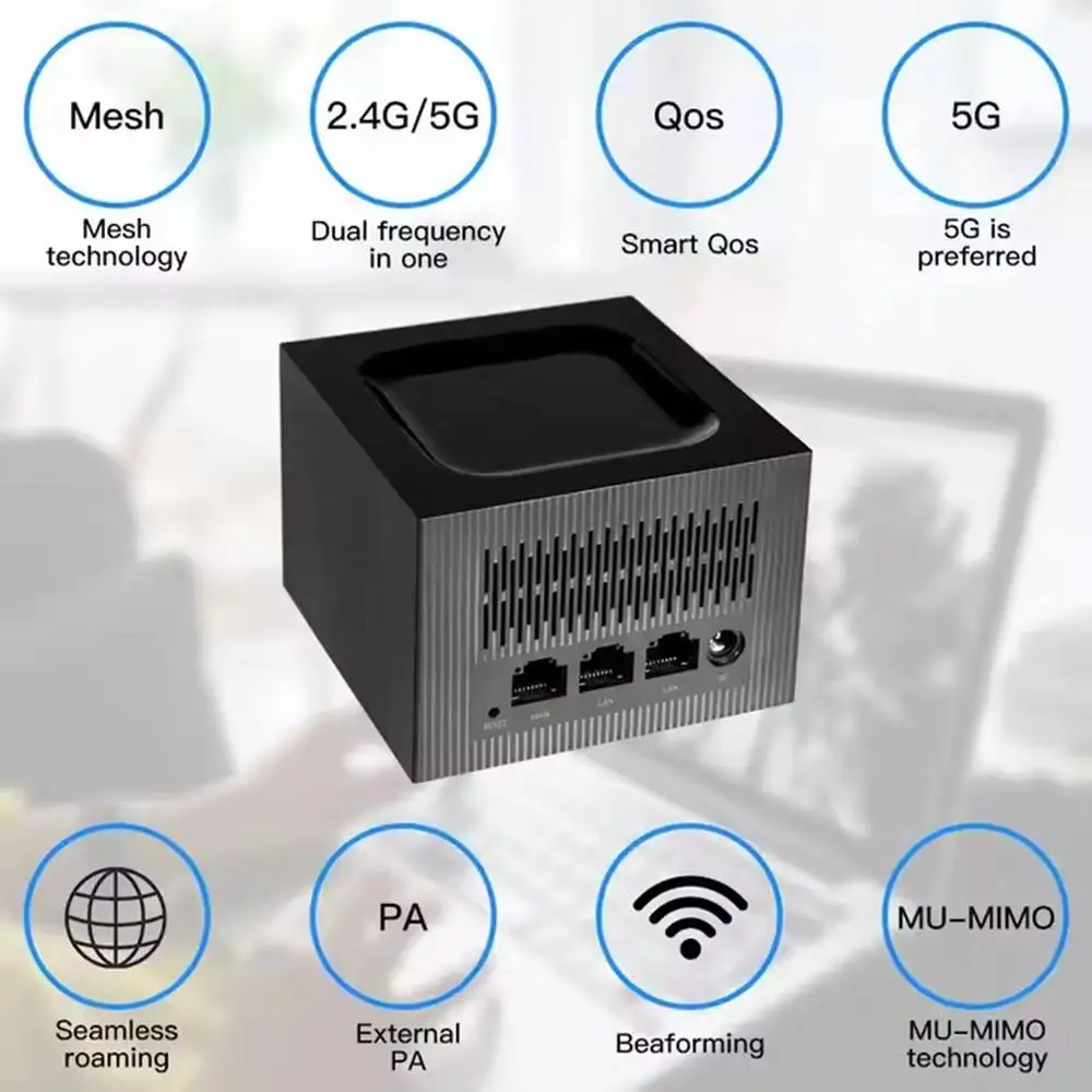 AC1200 1200Mbps 2.4G 5GHz Dual Band Gigabit Mesh WiFi Router Repeater AP Mode MU-MIMO Seamless Roaming Wide Whole Home Coverage