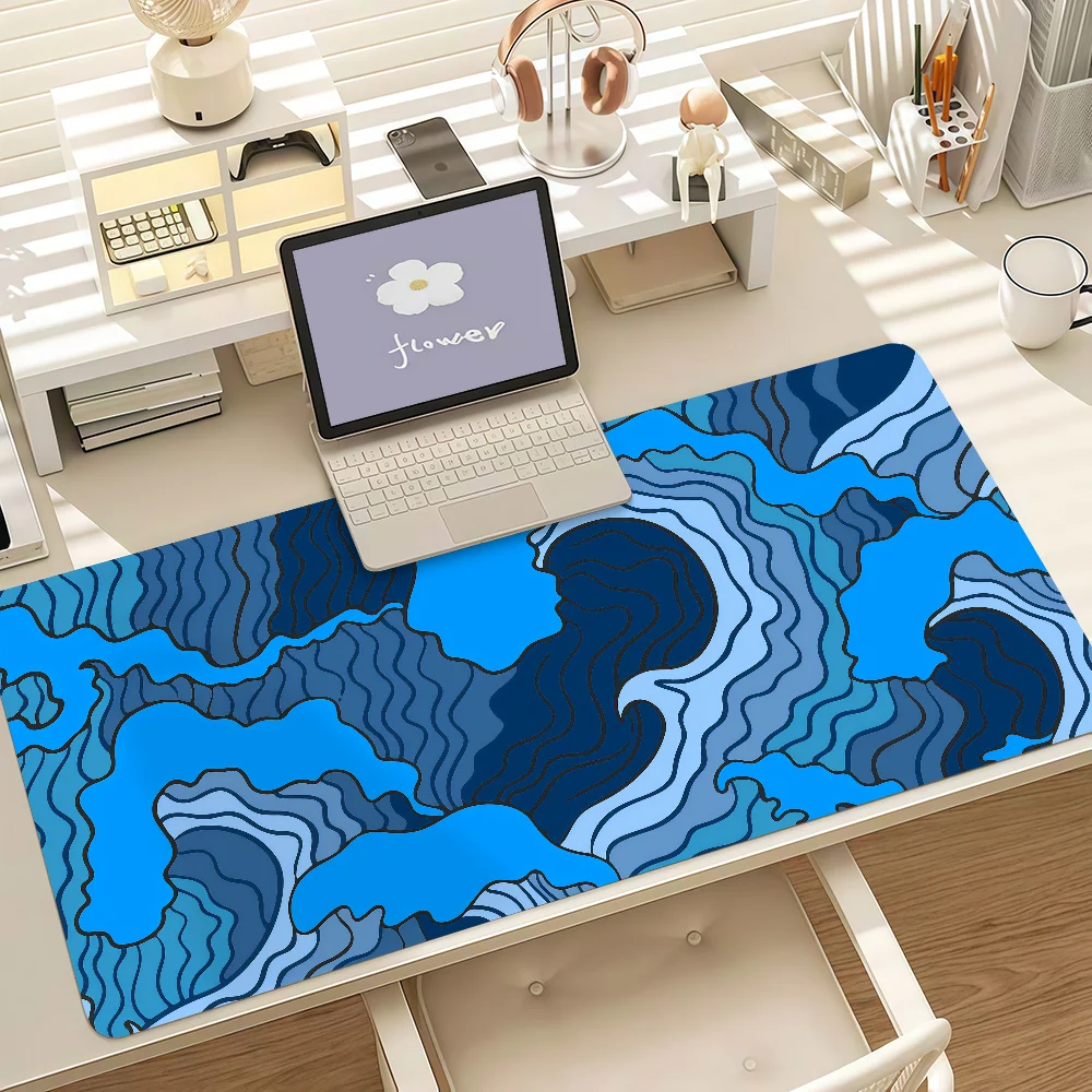 Japanese Blue Waves Large Mouse Pad Gaming Desk Mat Non‑Slip Rubber Base for Laptop PC Desktop Decor