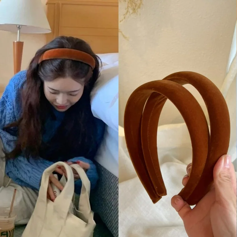 

Бархатная повязка на голову цвета тыквы, осенне-зимняя, в нежном стиле, с высокой короной, удобная для ношения на улице, нескользящая, аксессуар для волос