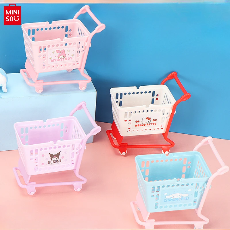 

Miniso Cartoon Sanrio Cute Cinnamoroll Trolley Desktop Storage Box Kuromi Key Miscellaneous Basket Decoration Children's Toys