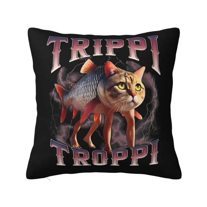 Luxury Trippi Troppi Italian Brainrot Cat Fish Throw Pillow Case Home Decor Sofa Chair Cushion Cover Polyester Soft Pillowslip