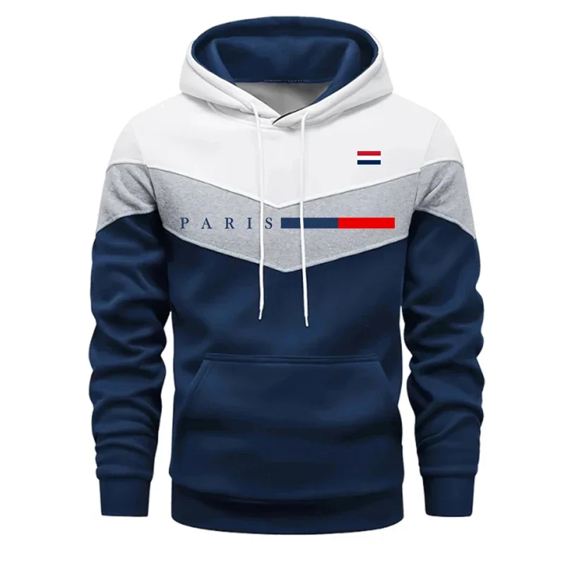 Men's Hoodies Printing Casual Tricolor Splice Sweatshirts Outdoors Sports Jogging Clothing 2026 Autumn Winter Fashion Sportswear