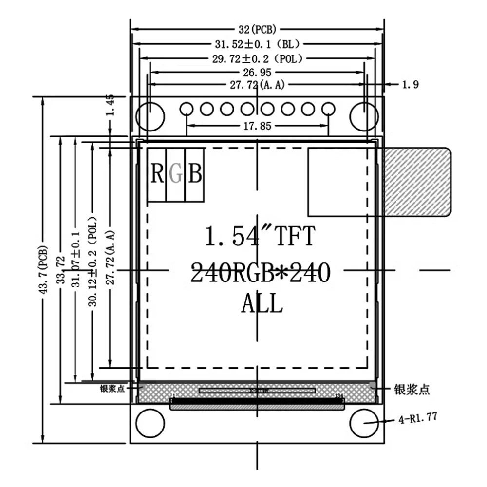 1.54 Inch TFT Display Module 4-Line SPI ST7789 Driver 240*240 HD LCD Screen 8PIN
