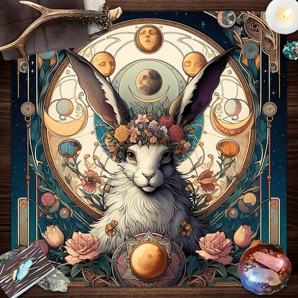 Mantel de Altar Conejo Lunar, Varios Tamaños, Impresión HD, Astrología, Espiritualidad, Brujería, Poliéster, Decoración para el Hogar y Fiestas, Regalo para Reuniones Místicas