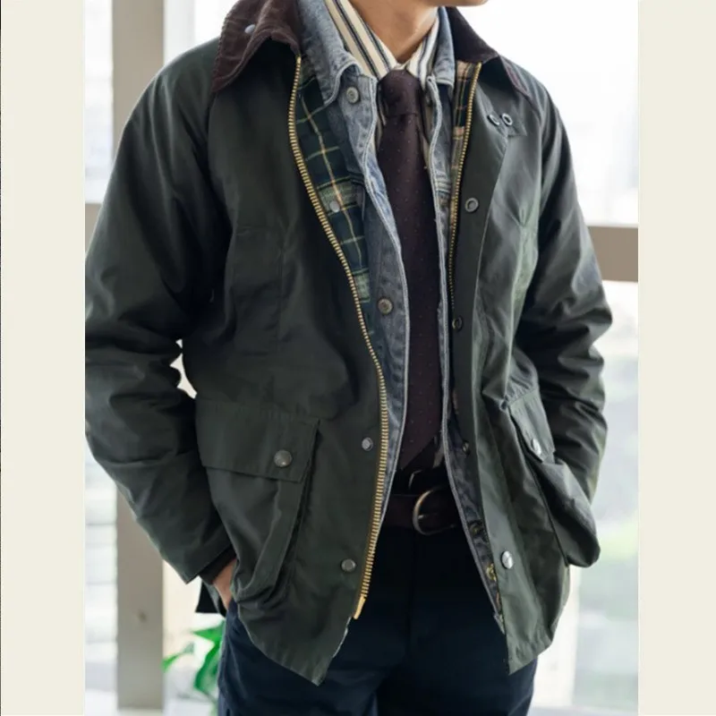 Oil-wax simple and casual men's trench coat workwear