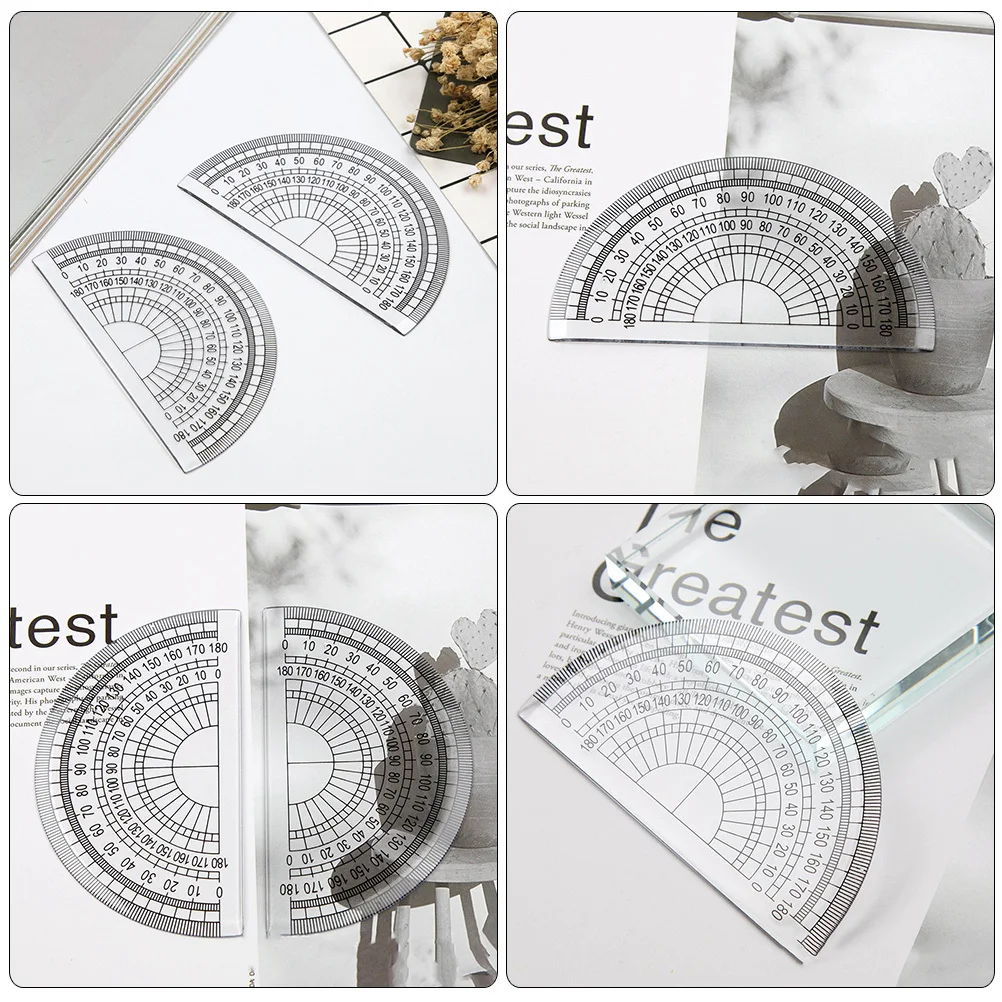 10 قطعة منقلة بلاستيكية 180 درجة منقلة الرياضيات الواضحة للطلاب أداة قياس الرسم اللوازم المكتبية المدرسية المحمولة #5