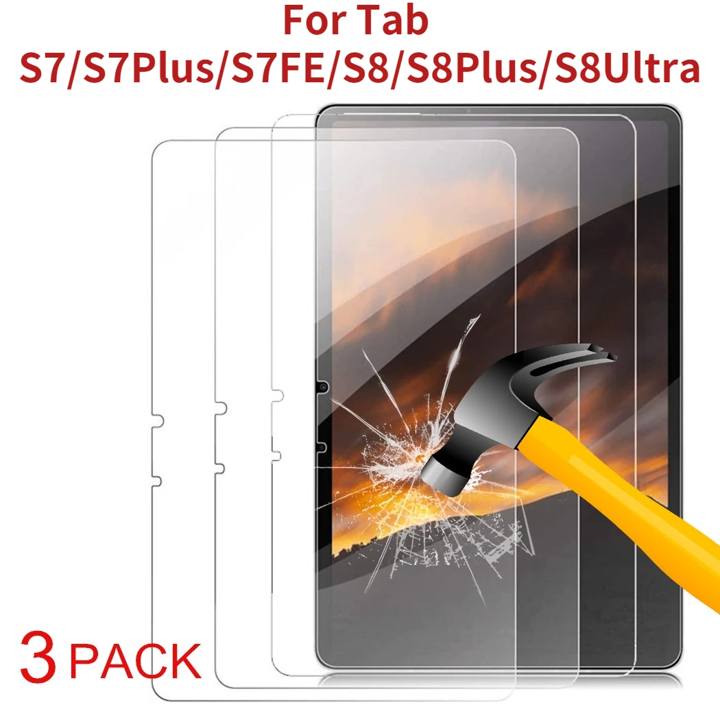 3 Packs Tempered Glass Protector for Samsung Galaxy Tab S7 Plus FE S8 Plus Ultra SM-X700 SM-X800 SM-X900 Screen Protective Film