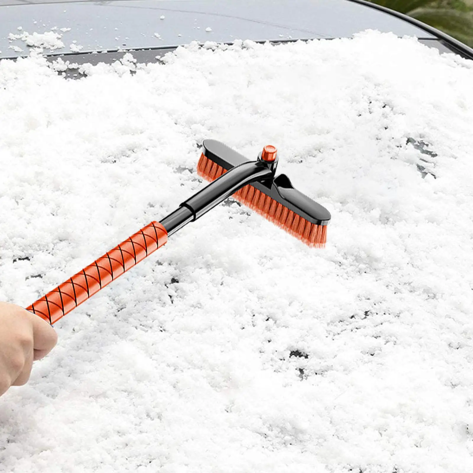 Car Snow Brush And Ice Scraper Extendable Windshield Cleaning Tool Car Snow Scraper Brush With 360 Degree Pivoting Head For