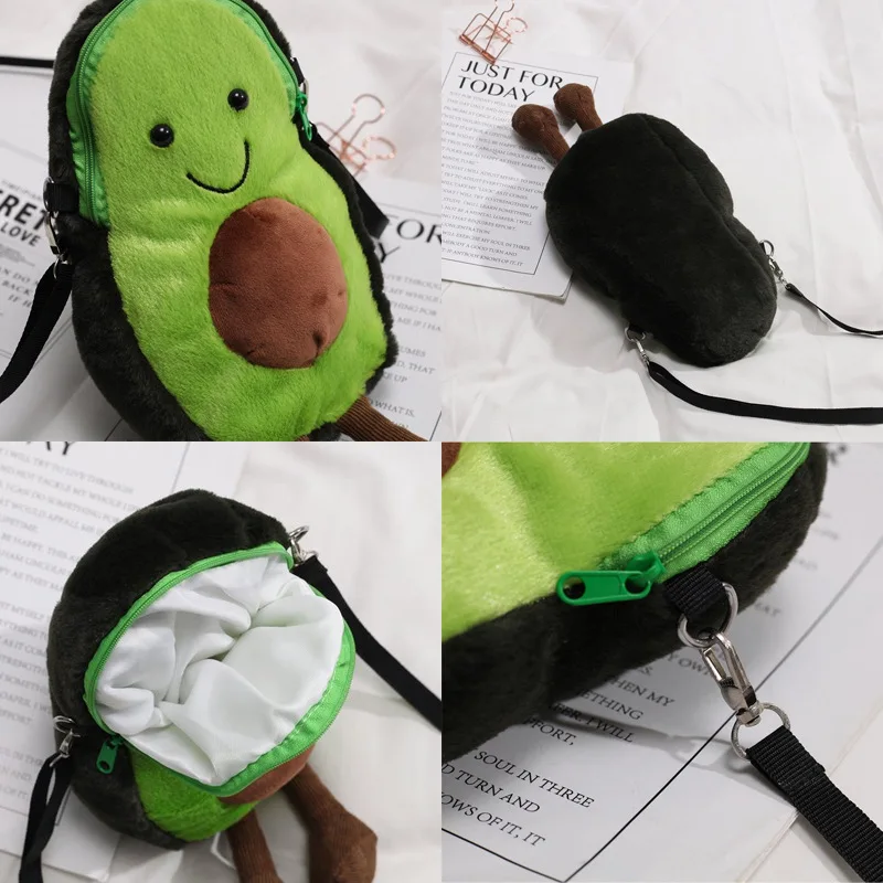 Moda carino avocado borsa in peluche cartone animato spalla messenger ragazza borsa zaino studente zainetto bambini peluche bambola giocattolo ragazza regalo