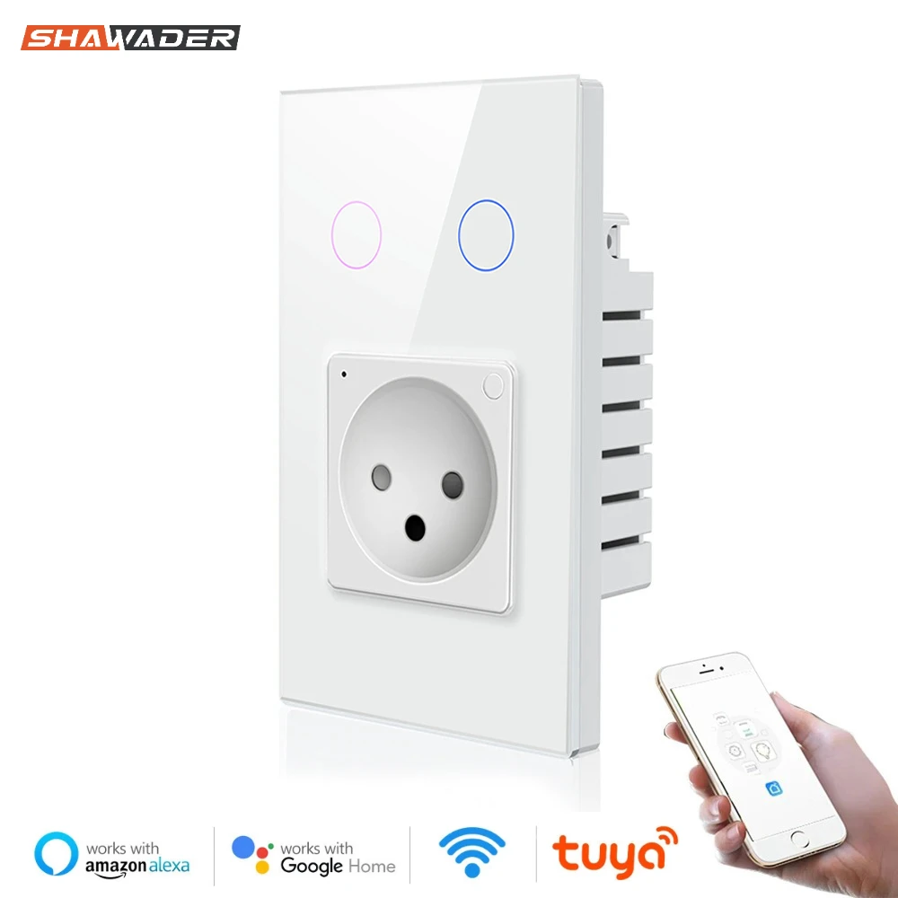 

Shawader Wifi Smart Tuya Israel Light Switch Wall Socket Israeli Plug Electrical Outlet Touch Glass Panel by Alexa Google Home