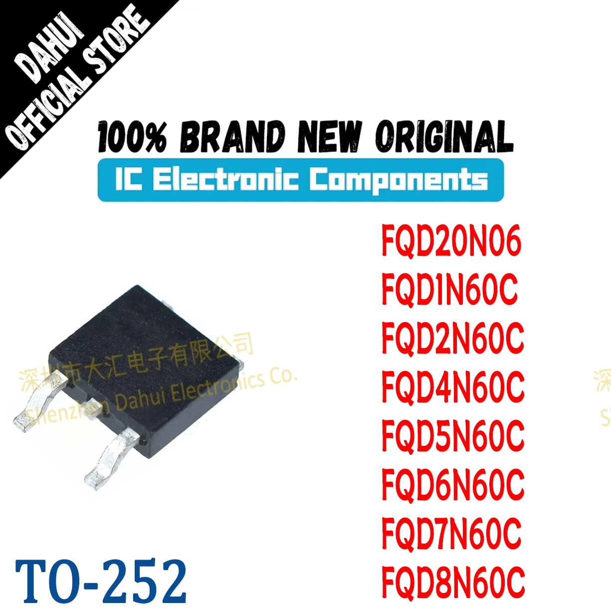 10Pcs FQD20N06 FQD1N60C FQD2N60C FQD4N60C FQD5N60C FQD6N60C FQD7N60C FQD8N60C 20N06 1N60C 2N60C 4N60C 5N60C 6N60C 7N60C IC Chip