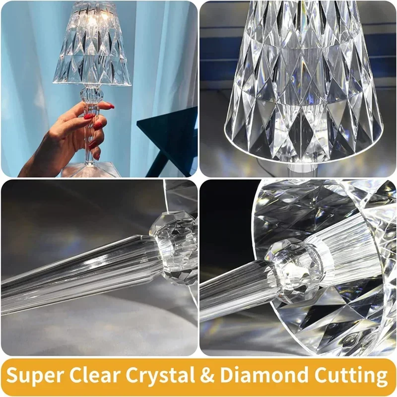 LED Diamond Crystal Table Lamp Projection Night Lights USB Touch Remote Control Acrylic Night Lamp Rechargeable Bedside Lamp